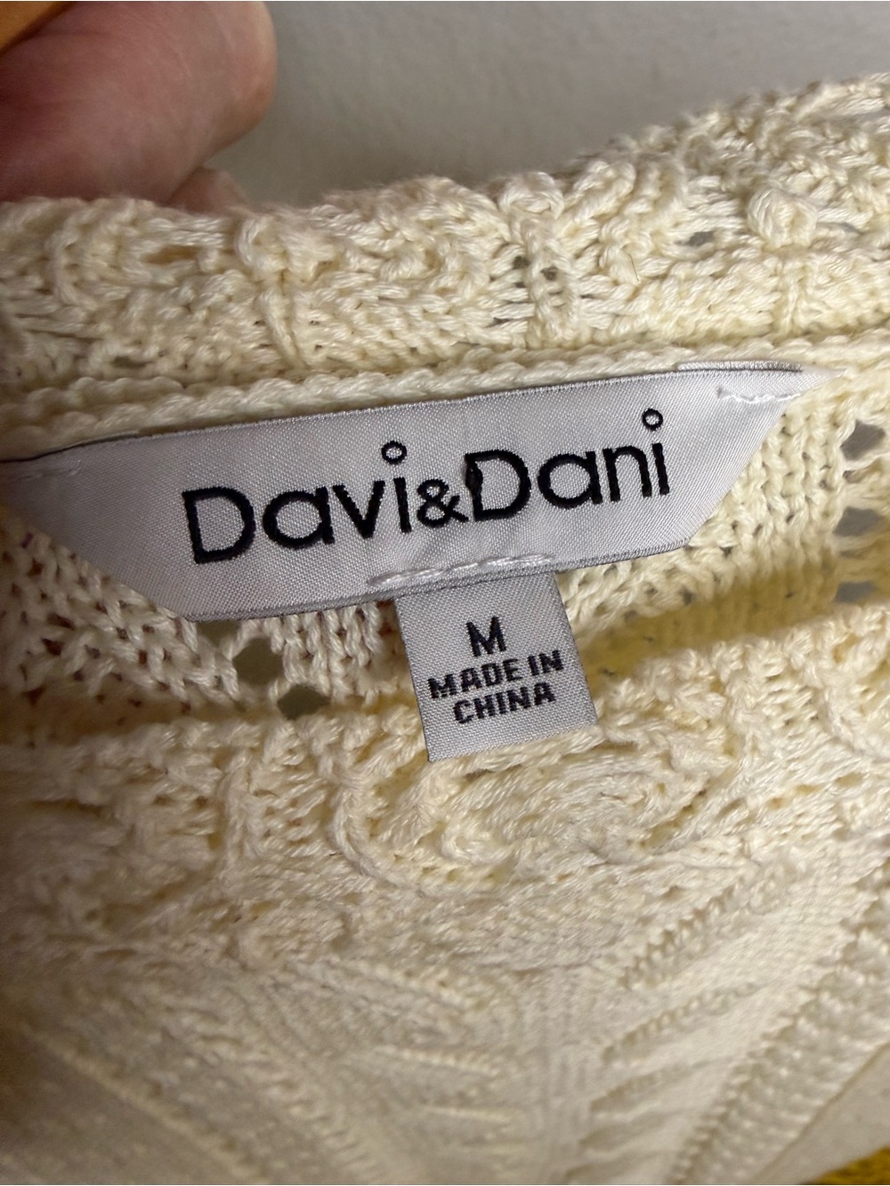 Davi & Dani Ivory Crochet Open Knit Lace Sleeve Boho Sweater Women’s Size Medium - Picture 4 of 9